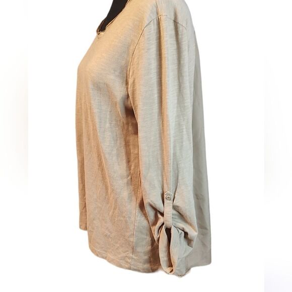 Retro-ology Beige Long Sleeve Top with Chiffon Back Medium - Picture 3 of 6